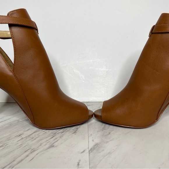 Michael Kors Lawson Open Toe Brown Leather Heeled Bootie 9M - Picture 6 of 16